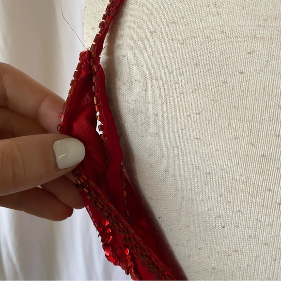 Vintage Sequin Two Piece Silk Pant Set Red - Picture 7 of 10